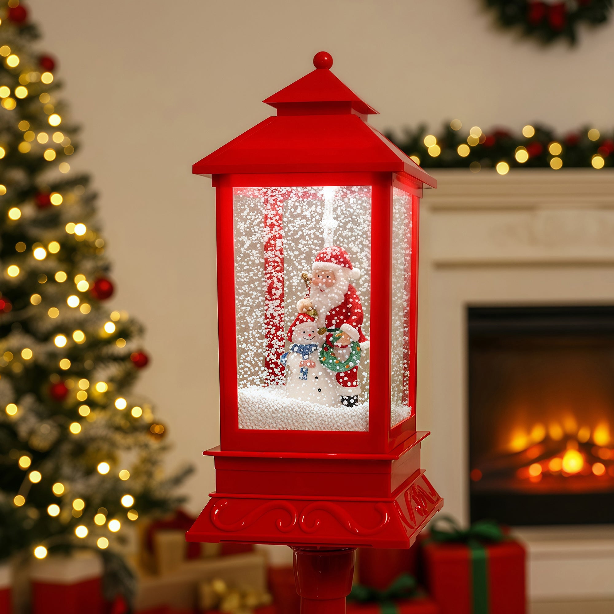 red base and lantern of classic Christmas lamp