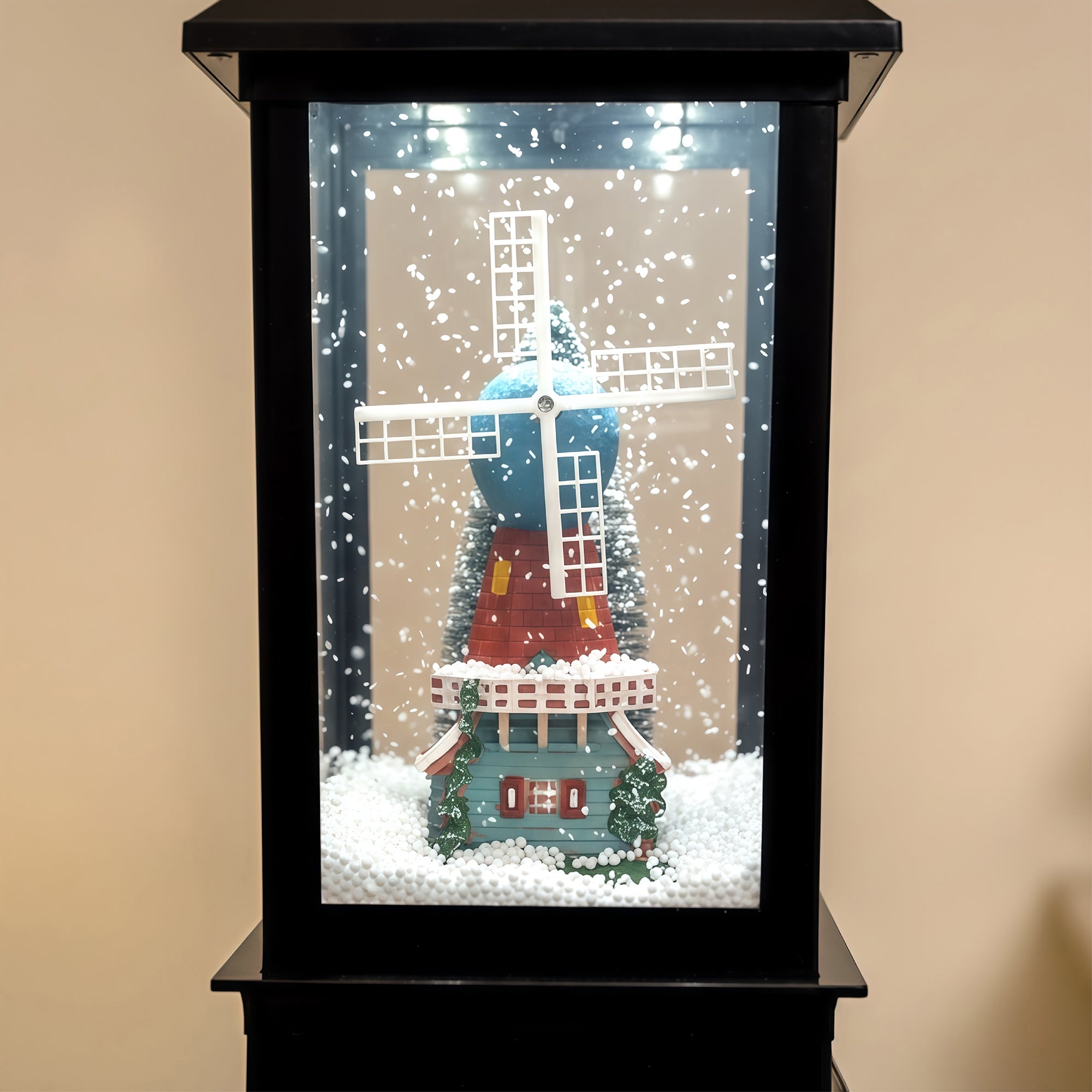 glowing LED black Christmas lamp post in minimal room