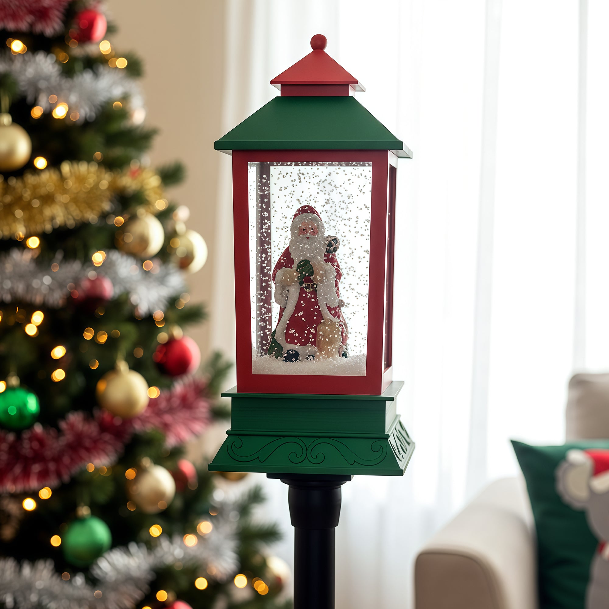 green base and snowy top of LED Christmas lamp