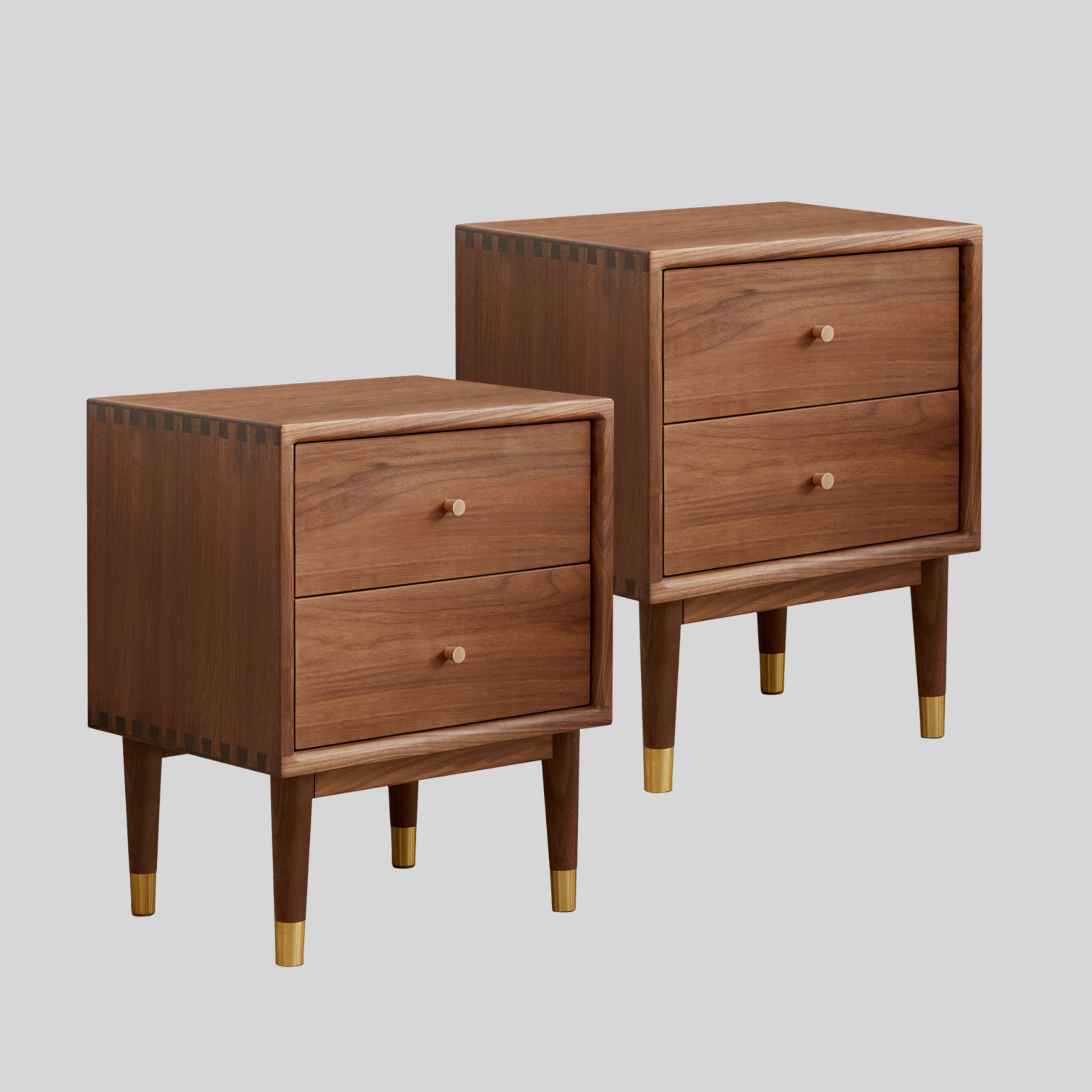 Set of 2 Vejle Solid Walnut Wood Bedside Table