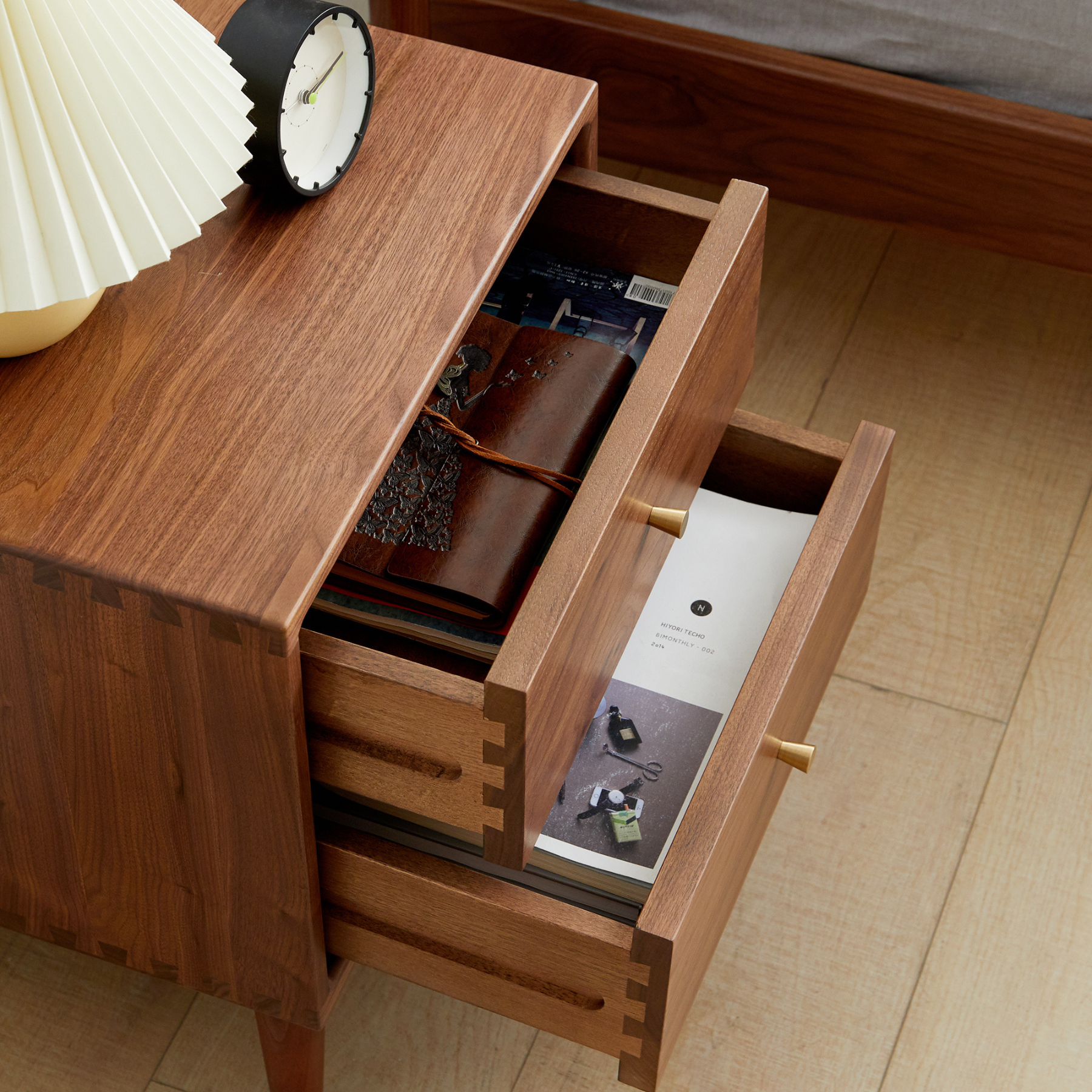 Set of 2 Vejle Solid Walnut Wood Bedside Table