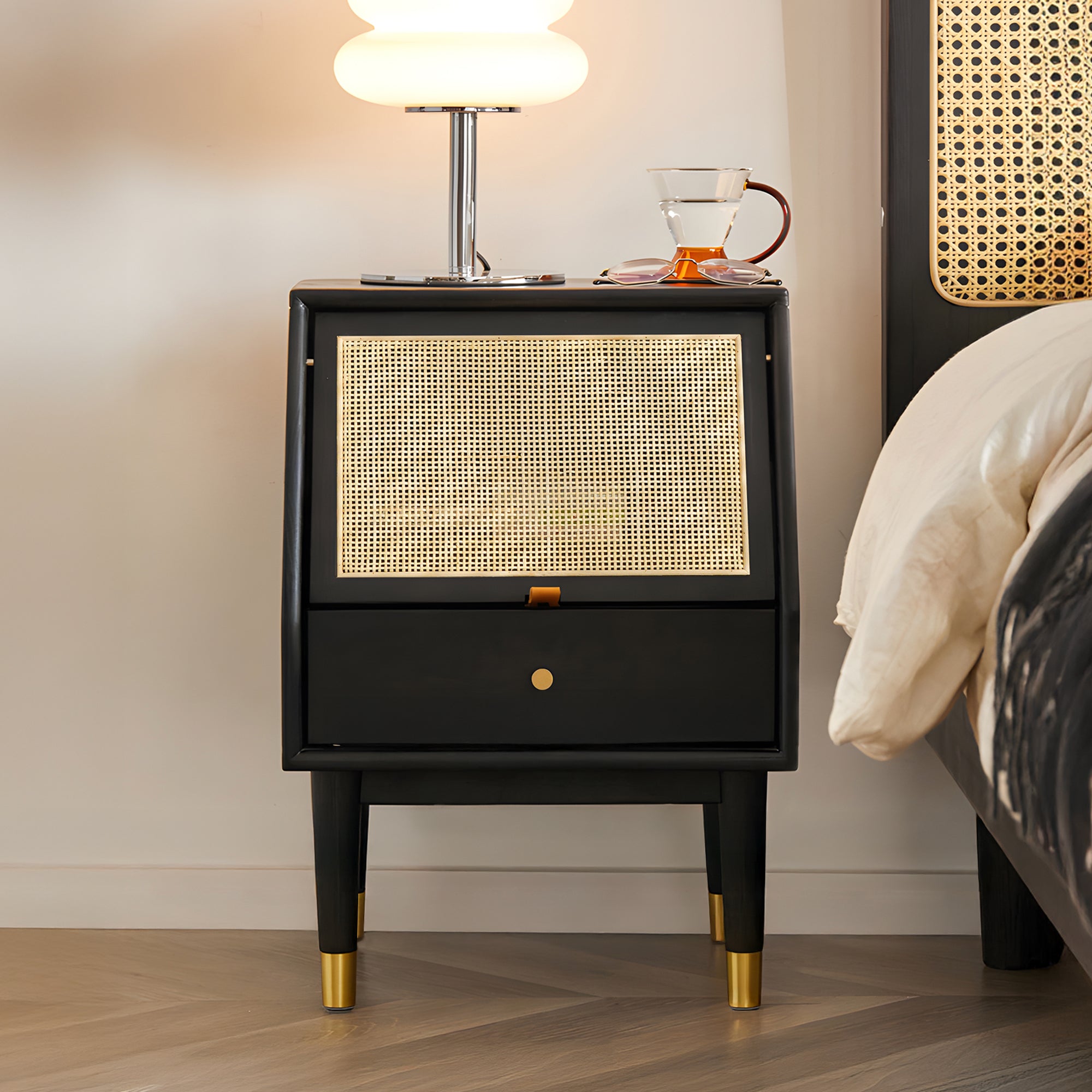 Skagen Black Solid Oak Wood Bedside Table