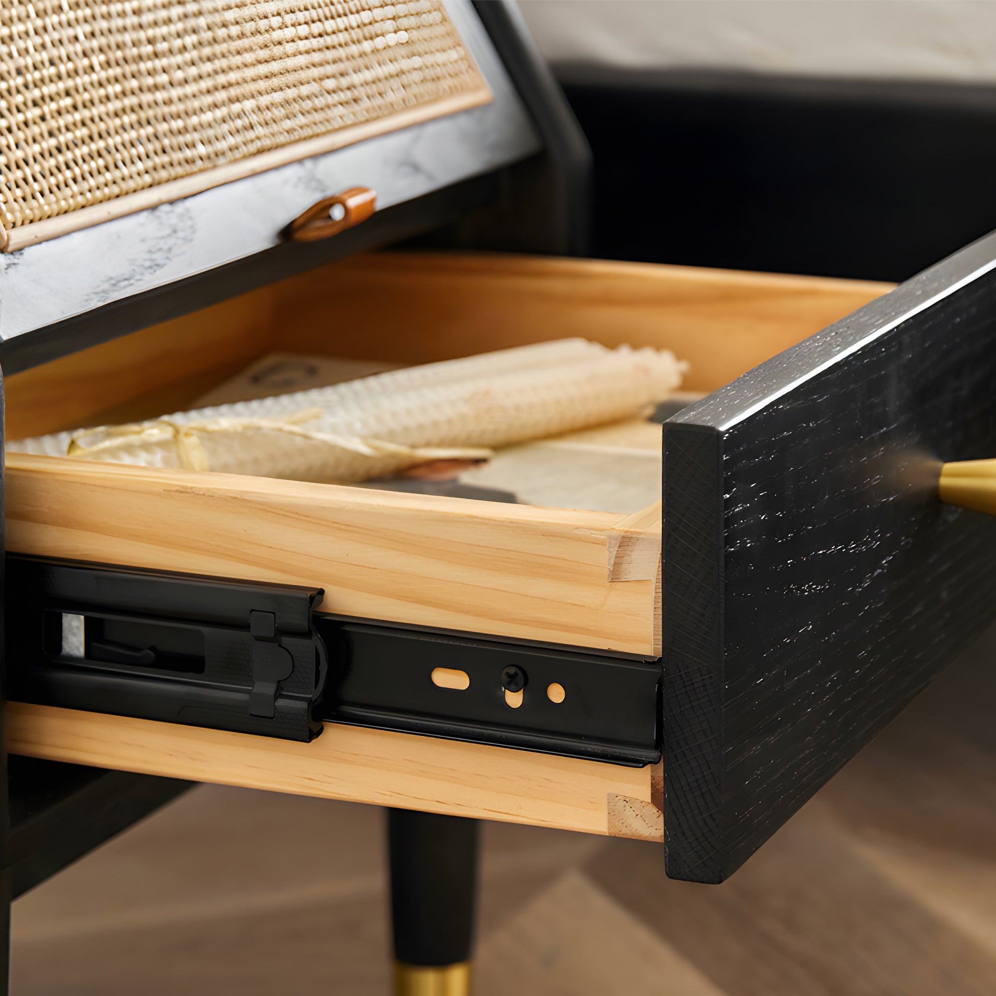 Skagen Black Solid Oak Wood Bedside Table