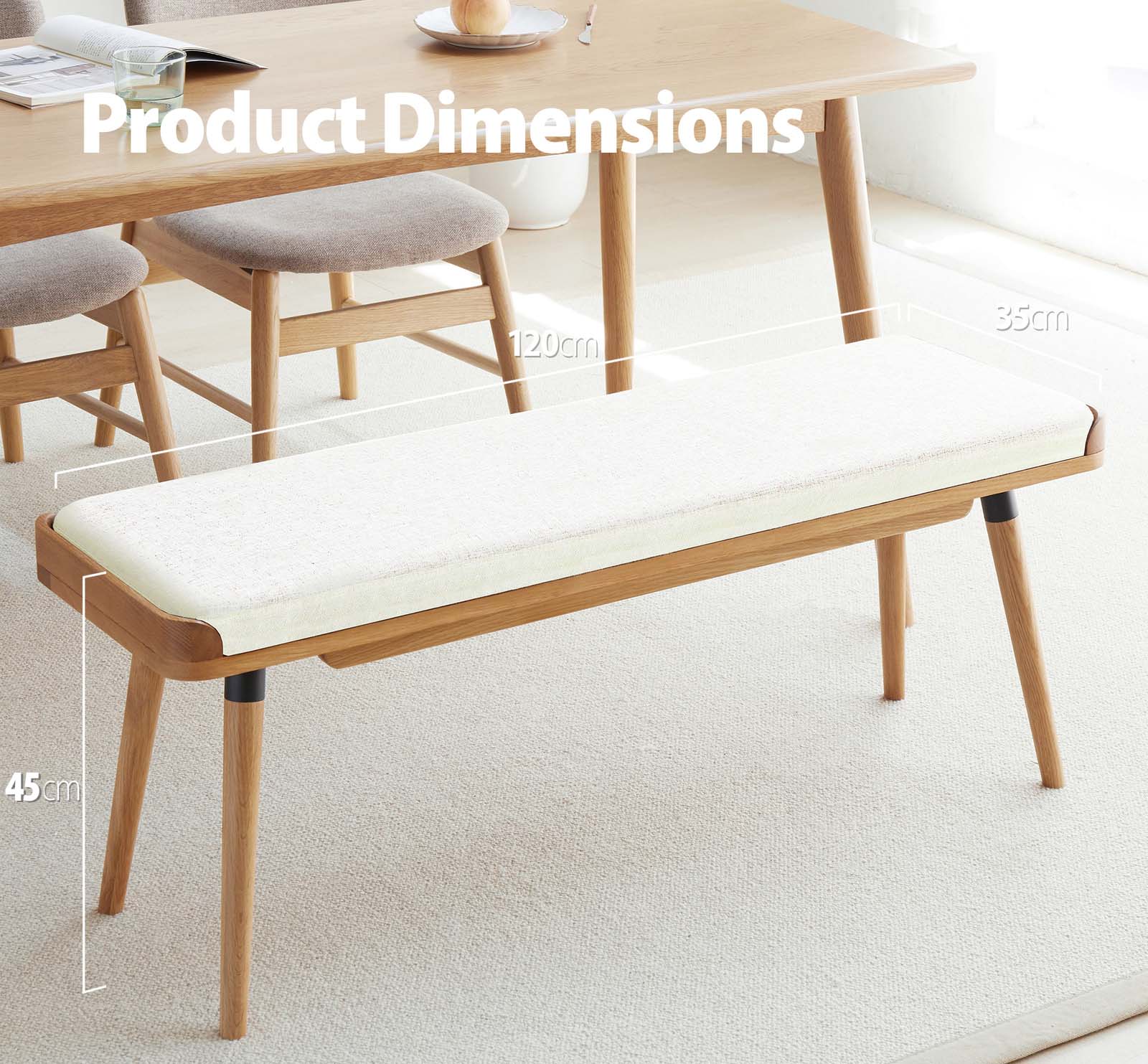 Stranden Solid Oak Upholstered Ottoman Bench