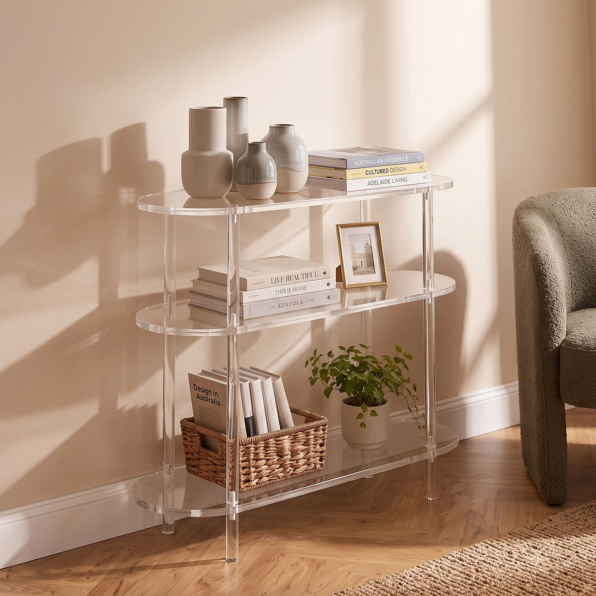Grønnegata Acrylic 3 Tier Console Table