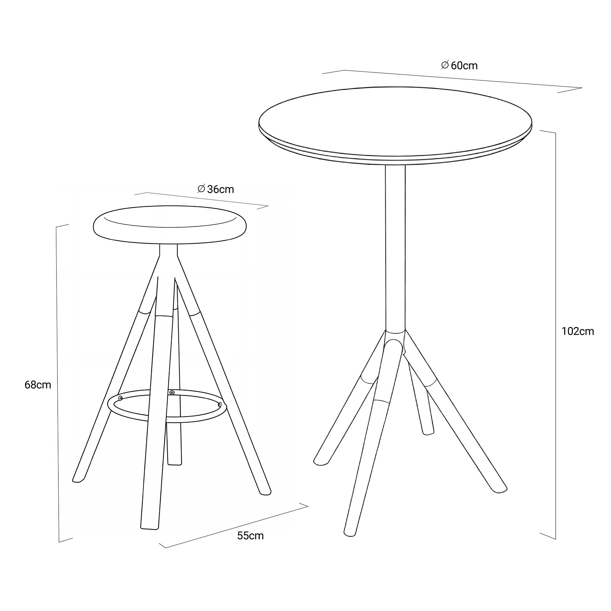 Storgata Bar Table Set with 2 Solid Oak Barstools