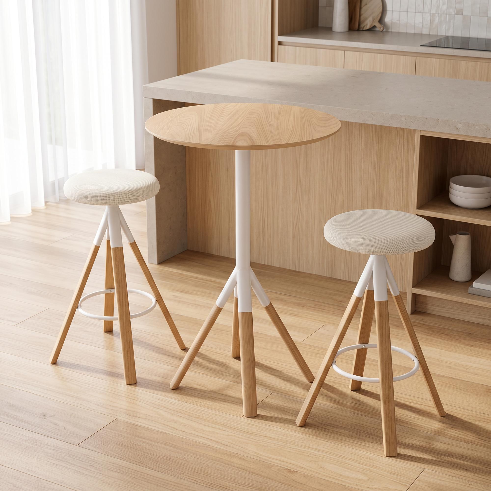 Storgata Bar Table Set with 2 Solid Oak Barstools
