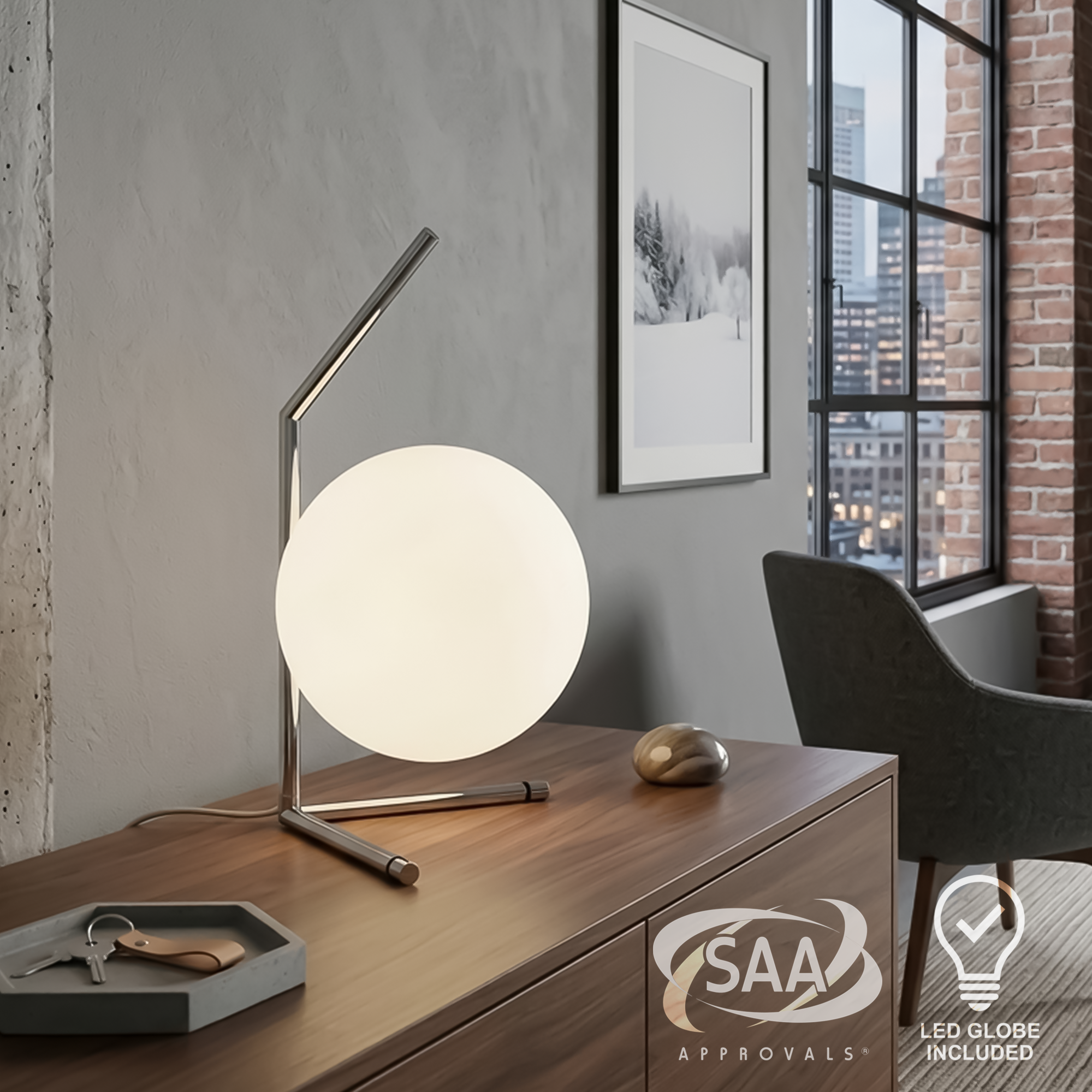 Milano Glass Globe Table Lamp - Silver